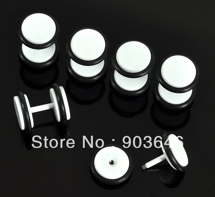 100pcs Free Shippment  Body Jewelry- all white 16g~1.2mm Fake Ear Plug Cheat Illusion Plugs Look 8mm