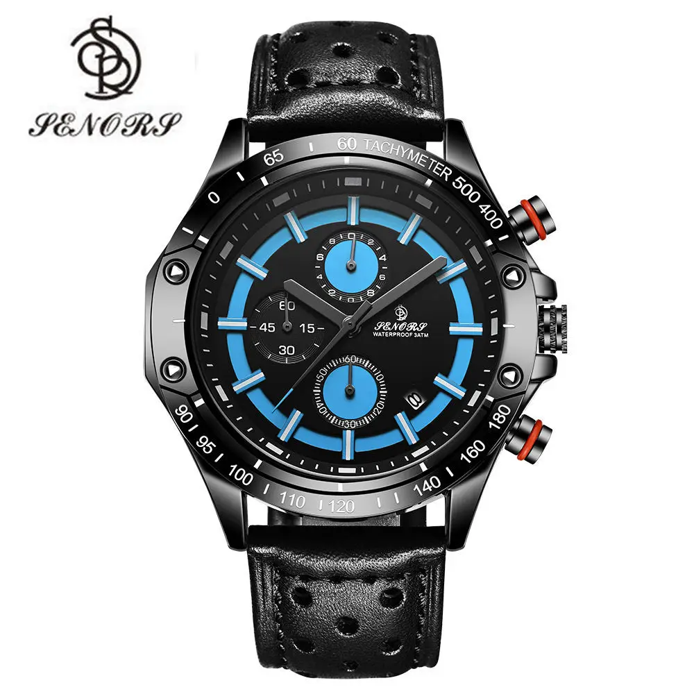 

SENORS Brand Luxury Men Watch Quartz Analog Military Sports Leather Male Watches Waterproof Montre Homme Relogio Masculino