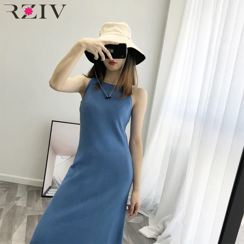 RZIV Women\'s Sweater Dress Casual Solid Color Sling Sleeveless Knitted Dress