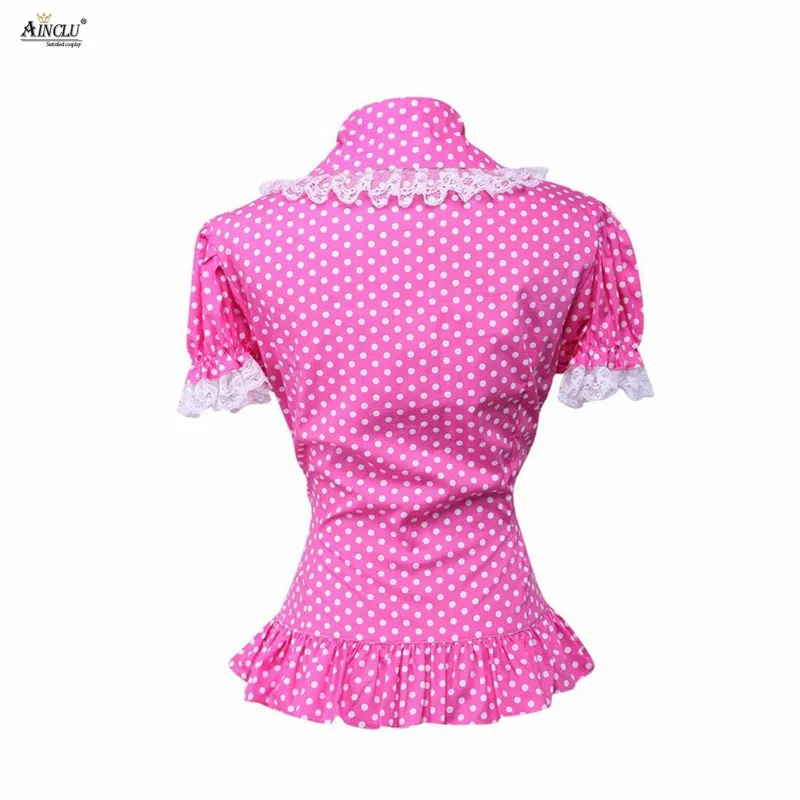 Ainclu XS To XXL Free Shipping Cemavin Womens Cotton Pink Lace Short Sleeves Lady Lolita Cotton Blouse for Party/Halloween