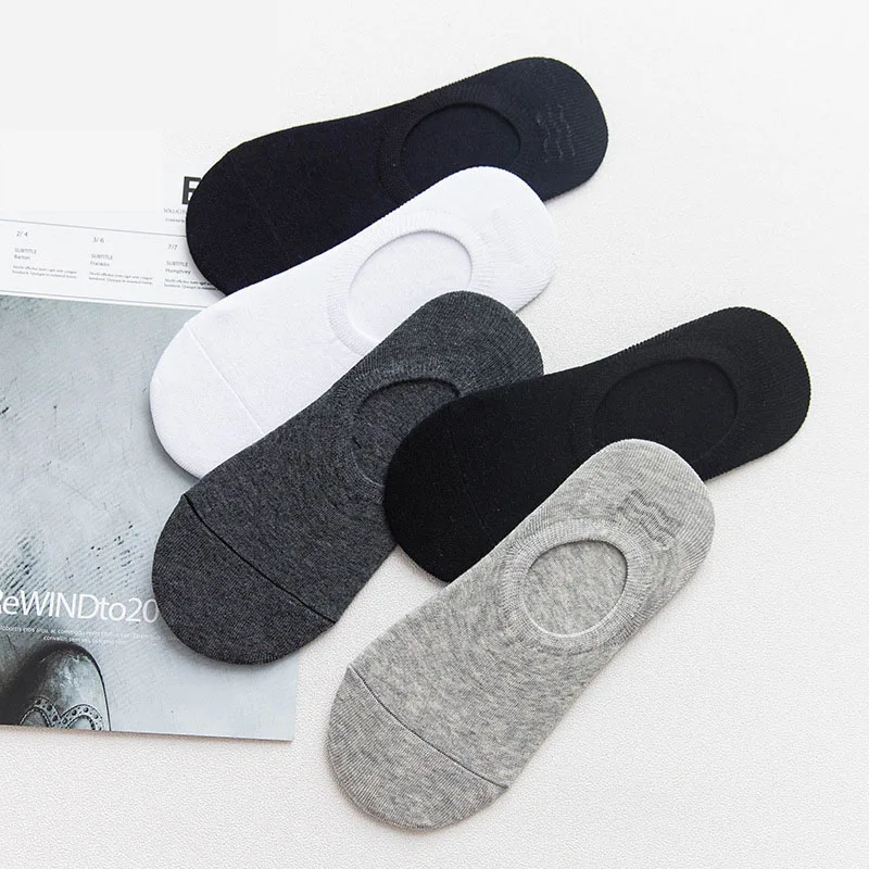 5 Pairs/Lot New Cotton Men Invisible Socks Men Sock Slippers Silicone Soft Breathable Sweat absorpt Anti-skid Solid Summer Socks