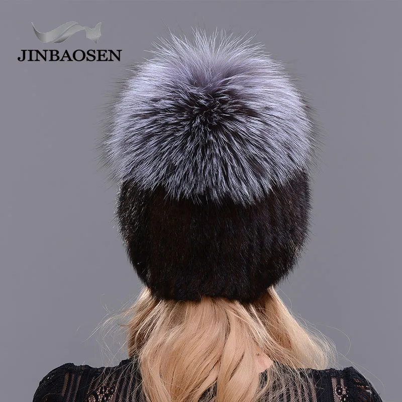 JINBAOSEN Style Winter Female Fur Hat Mink Fur Plus Fox Fur Stitching Knit Liner Fur Ski Hat Free Shipping