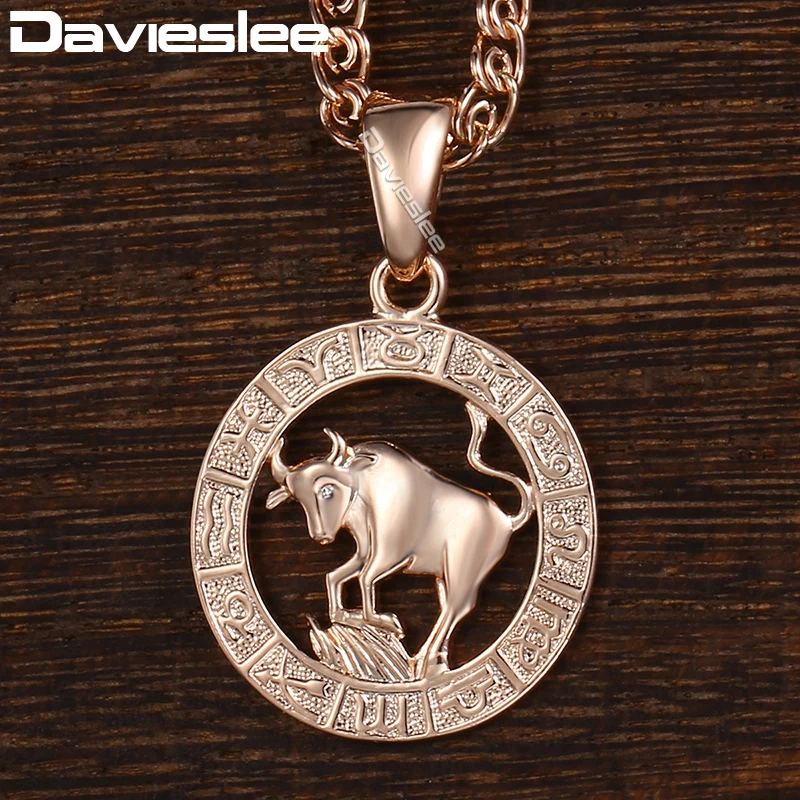 Davieslee Taurus Zodiac Sign Pendant 585 Rose Gold Color Constellation Pendant Necklace For Woman Jewelry Dropshipping DGP179