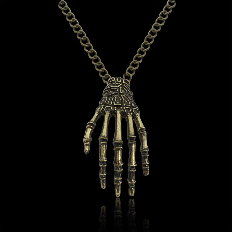 Yidensy Fashipn Punk Skull Hands Necklaces Vintage Carved Long Chain Pendant Necklace for Women Men Party Punk Jewelry Gifts