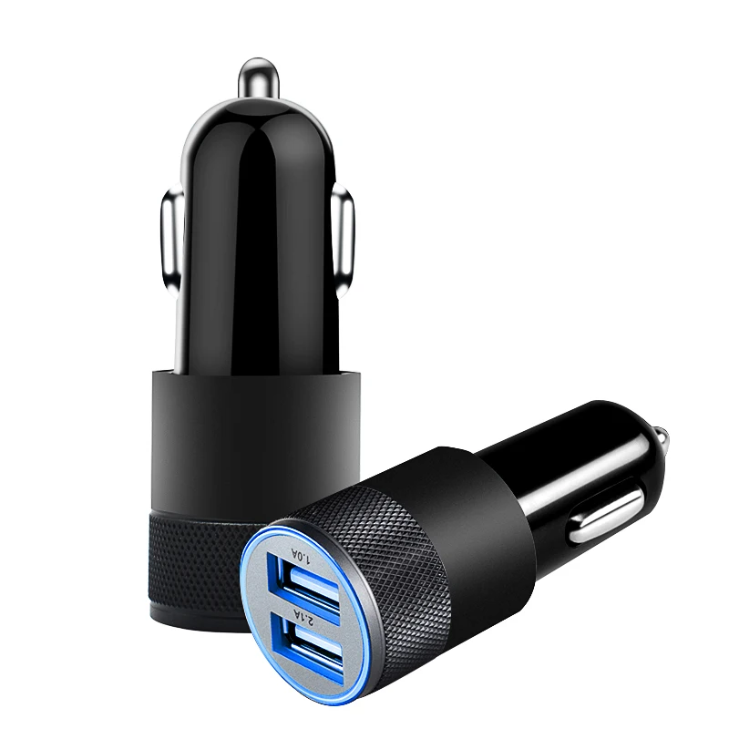 12V 24V QC 3.1A Car Cigarette Lighter Black Color Aluminium 2-port USB Car Charger Adapter for Car Charger Cigarette Lighter