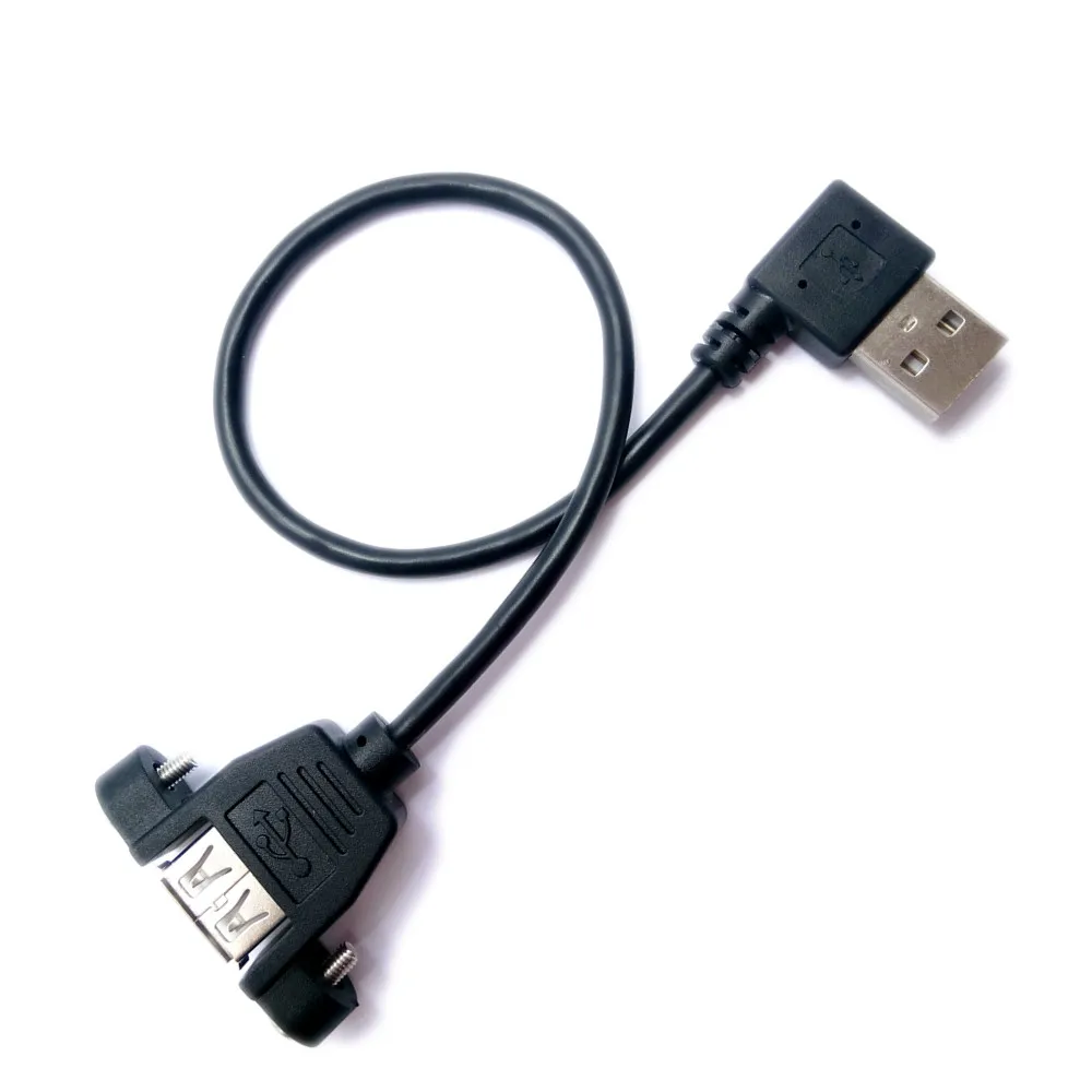 كابل موصل USB 2.0 ذكر إلى أنثى بزاوية 90 درجة ، كابل تمديد ذكر إلى أنثى بفتحة تثبيت لوحة ، 25 سنتيمتر