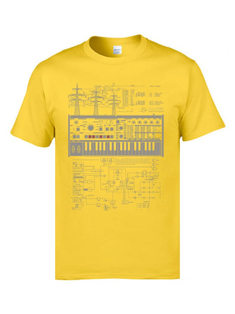 Electron Music Synthesizer Illustration T-Shirts For Men 100% Cotton Music Band Club Tops & Tees Electronic Keyboard AM T-shirts