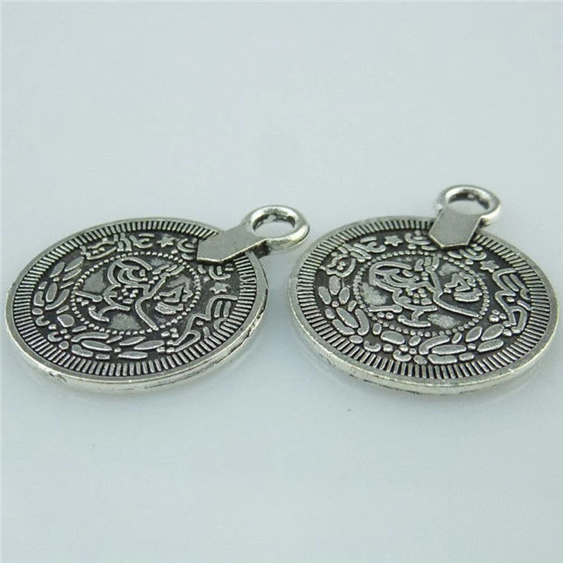 10pcs Vintage Alloy Antique Silver Plated Coin Pendant fit Earring Necklace