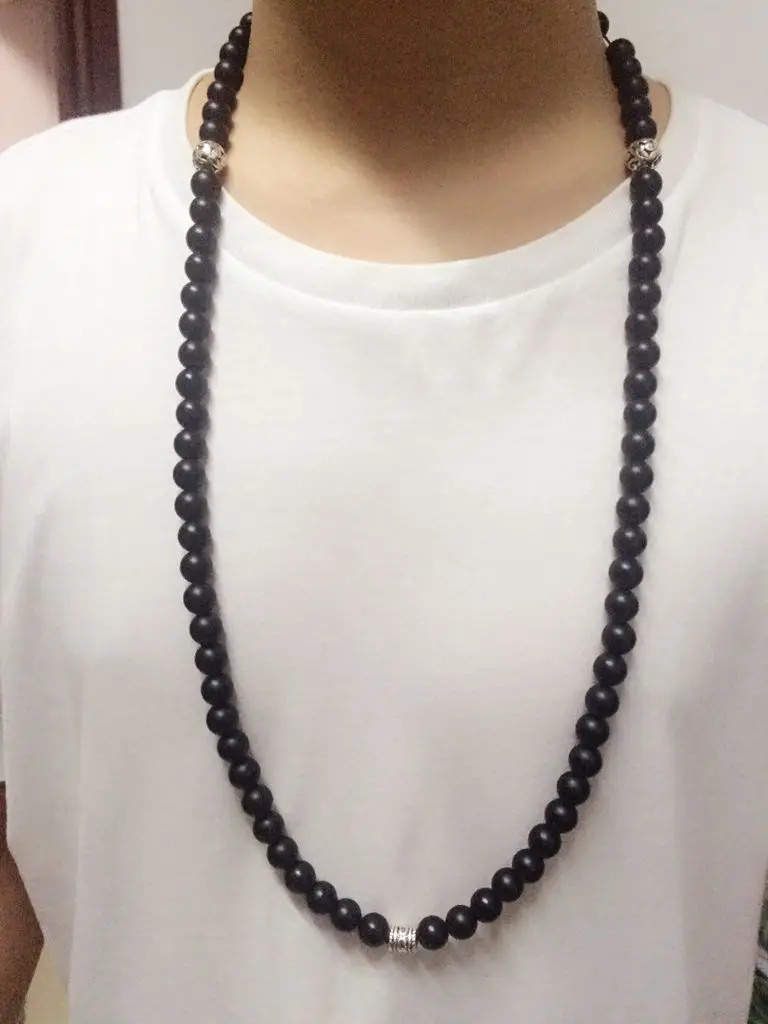 Natural Matte Black Onyx Handmade Necklaces 10mm Beads Mala Necklace Long Necklace Energy Men Jewelry