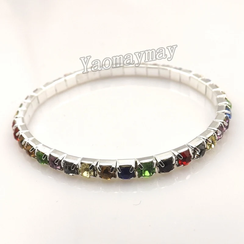 Multicolor stretchy crystal bangles, wholesale 36pcs/lot rhinestone bangles in mixed colors