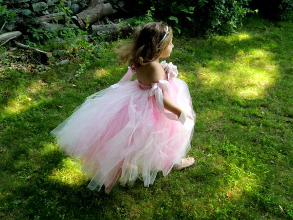 Hermoso vestido de flores rosas para niña, Vestido largo de tul de ganchillo para niña, vestido de bola con diadema de rosa, vestido de tutú de fiesta de noche para niño