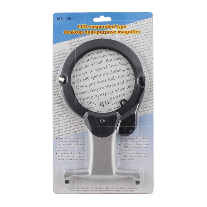 2X 6X LED Hands Free Loupe Lighted Magnifying Glass Neck Hanging/Desktop Tool For Seniors Sewing Cross Stitch Embroidery