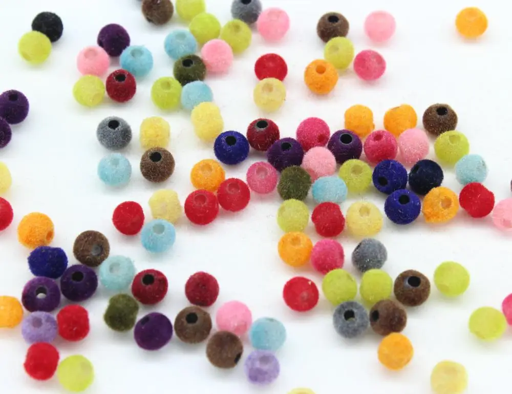 50pcs mix color little Velvet Beads 6mm Necklace Beads Fuzzy Faux Velvet Acrylic Beads Plastic Round Flocky Bubblegum felt Beads