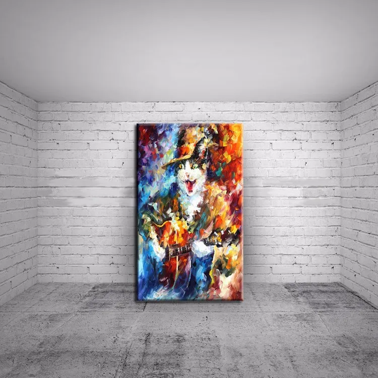 Handmade Black Sheriff play guitar Oil Painting On Canvas Handpainted abstract Animal Paintings For Room Decor Wall Art Pictures