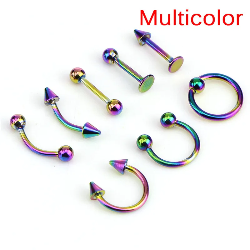 8pcs/lot 16G Titanium Anodized Stainless Steel Body Jewelry Helix Piercing Ear Eyebrow Nose Lip Captive Rings Fast shipping