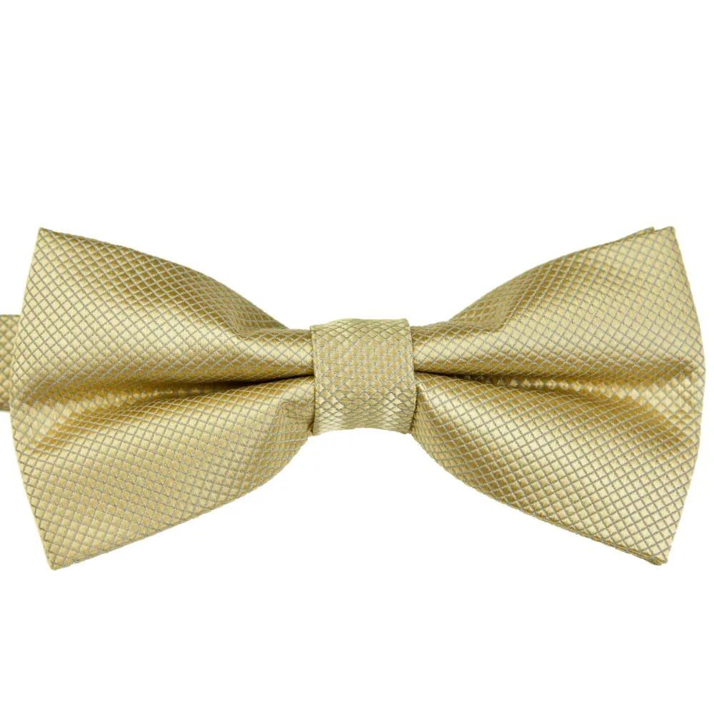 Free Shipping Solid Checked Gold Yellow Cream Mens Pre-tied Tuxedo Bow Tie Hanky 100% Silk Adjustable Wholesale Casual Wedding