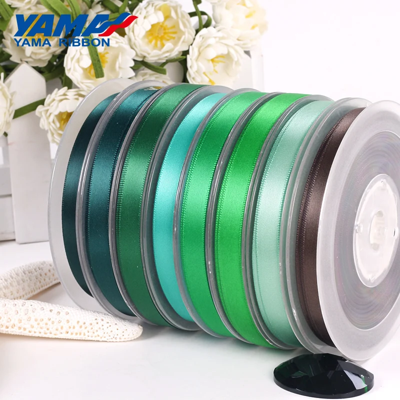 YAMA 25 28 32 38 mm 100yards/lot Double Face Satin Ribbon Light and Dark Green for Party Wedding Decoration Handmade Rose Flower