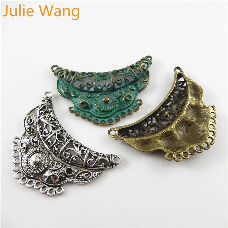 Julie Wang 3PCS Antique Bronze Green Silver Color Alloy Charms Connector Pendant Bracelet Necklace Jewelry Accessories Making