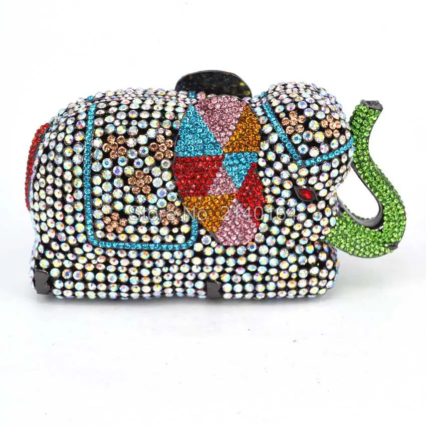 Fashion rhinestone elephant Silver clutch bags Crystal Encrusted Bags diamond Diamante evening bag ladies party handbag