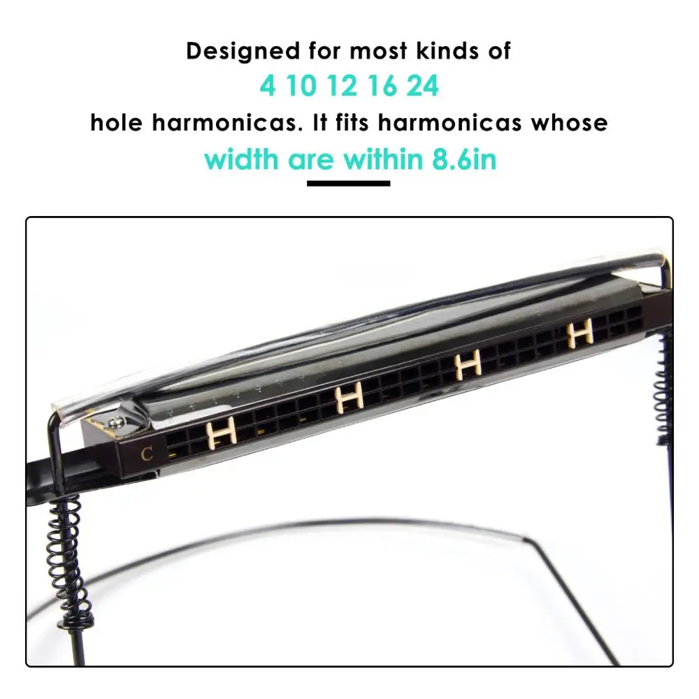 Kmise Blues Harmonica Neck Holder 4-24 Holes Adjustable Suitable Harmonica Holder Stand  Mouth Organ Metal Black