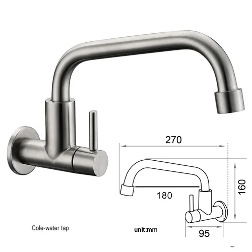 SUS 304 Stainless Steel Single Liver Wall mounted Cold Water Faucet