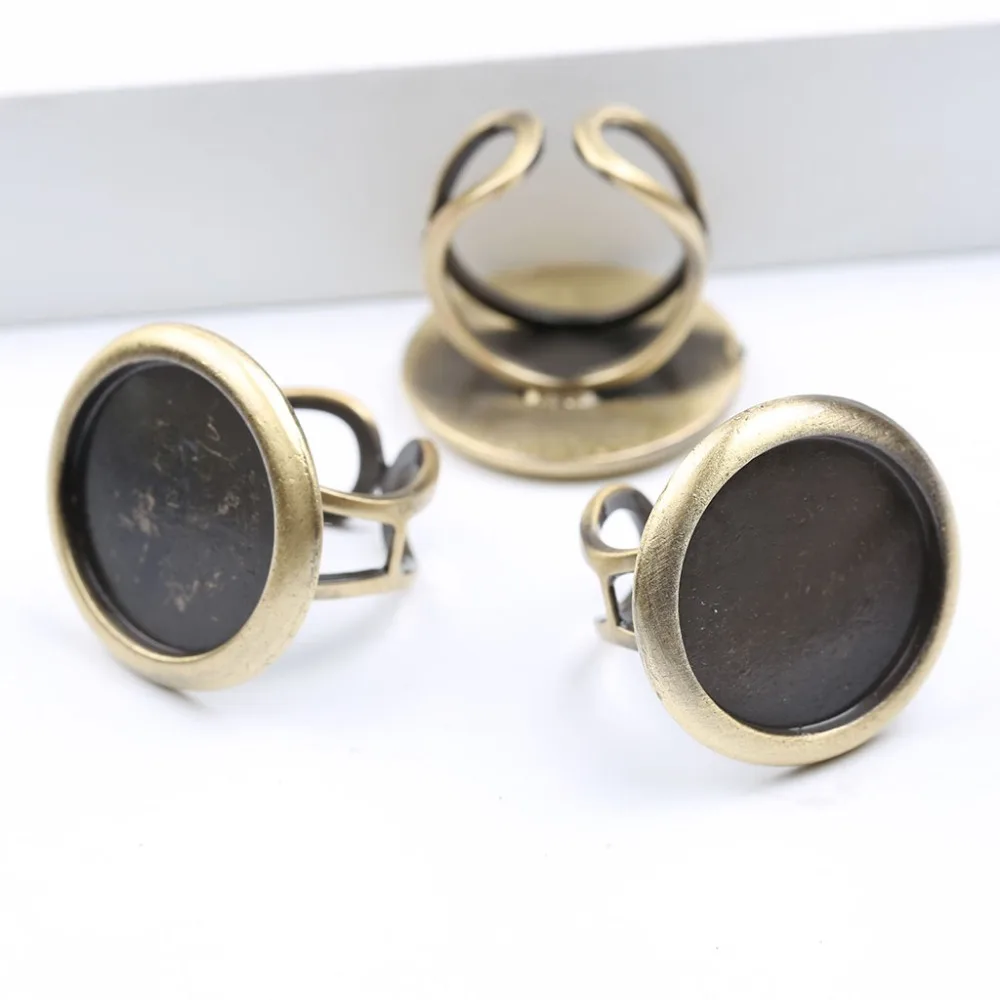 

onwear 5pcs vintage metal cabochon ring base setting 20mm dia blank bezel for jewelry making diy findings