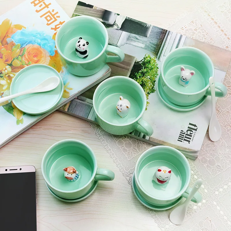 China 3D Animal Doll Ceramic Children Coffee Tea Mug Milk Cup