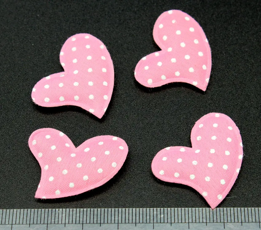 1500pcs sale heart Appliques 30mm x 25mm pink polka dots Padded Hearts Embellishment wedding confetti