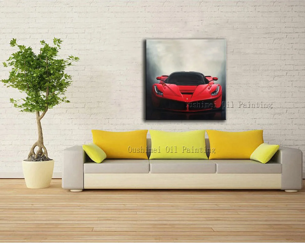 China Master Artist Hand-painted Realist Super Master Oil Painting On Canvas Super Speed Red Thunder Car Oil Painting For Decor