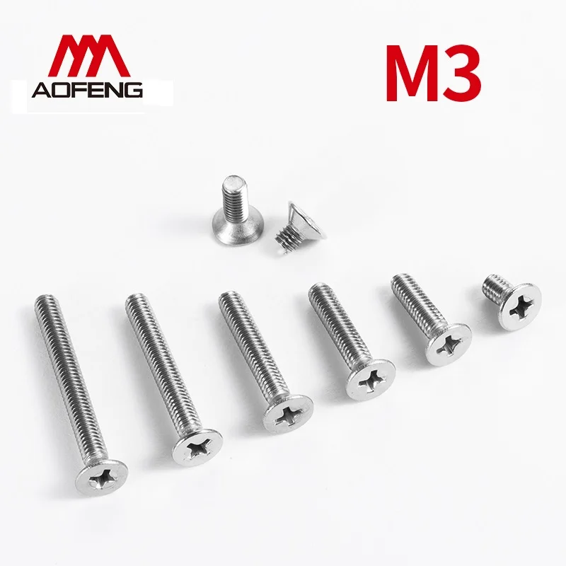 M3 304 Stainless Steel Cross Recessed Countersunk Head Screws M3*4 8 10 12 20 22 30 40 50mm GB819 Phillips Flat Head Screws