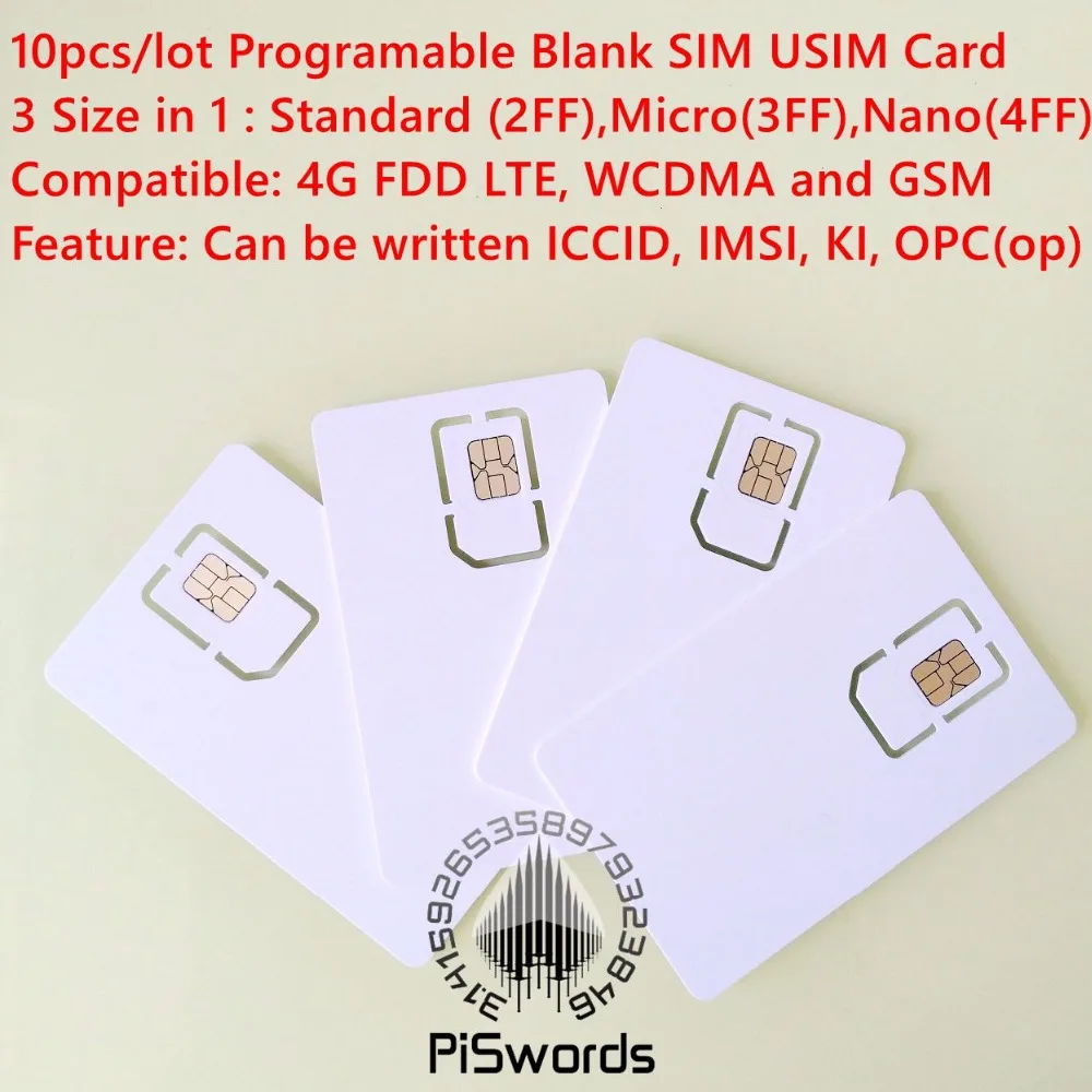 10 шт./лот записываемая программируемая SIM-карта USIM 4G LTE WCDMA GSM SIM-карта с Micro Nano Size FF 3FF 4FF для Milenage