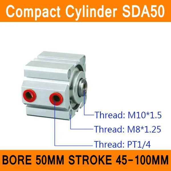 

SDA50 Cylinder SDA Series Bore 50mm Stroke 45-100mm Compact Air Cylinders Dual Action Air Pneumatic Cylinders ISO