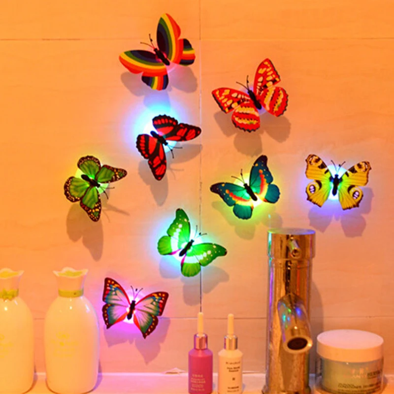 LED Light Up Toy Luminous Butterfly Stickers Flashing Toys Party Wedding Decoration Kids Stickers Xmas Gift Room Ornament