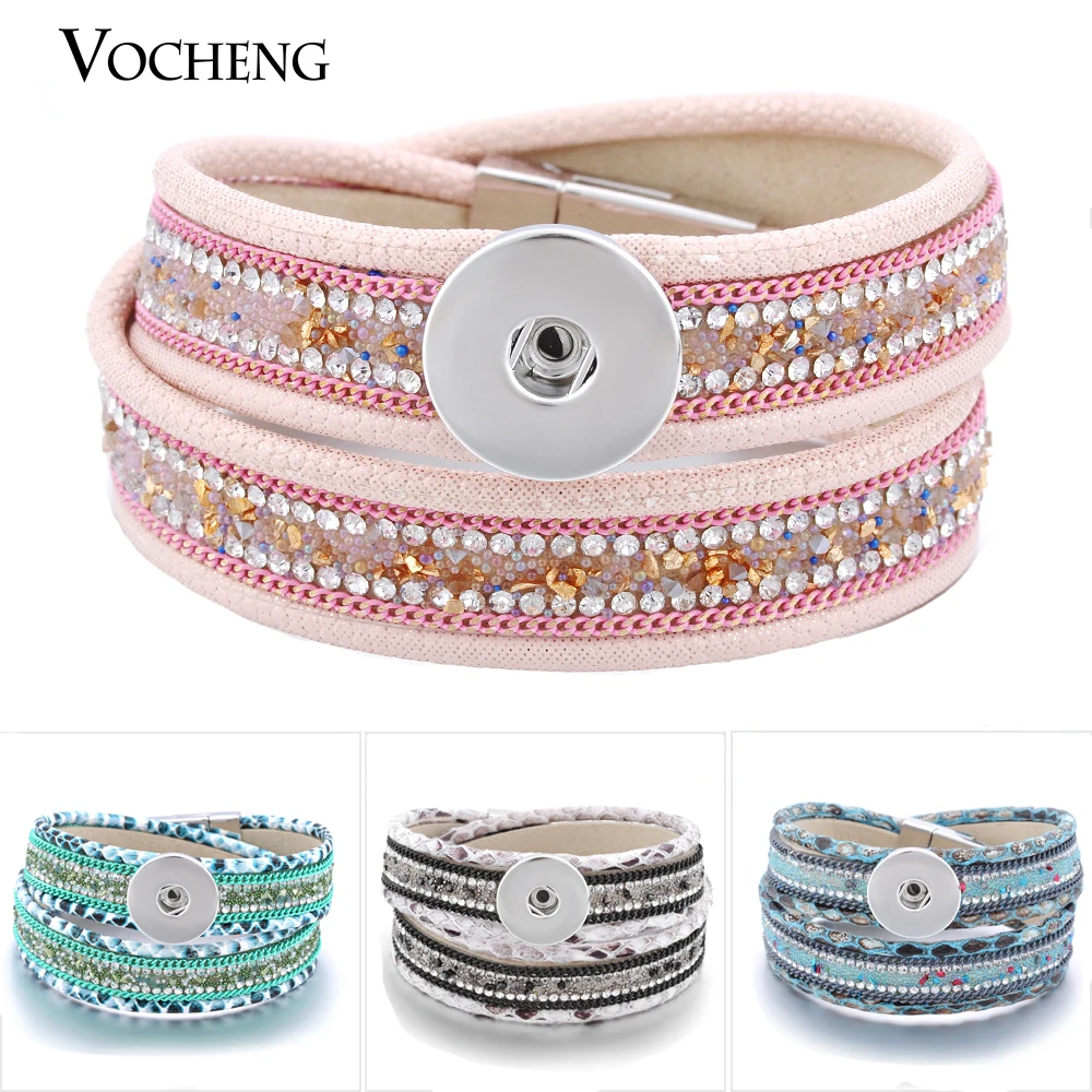 10PCS/Lot Leather Ginger Snap Bracelet Double Vocheng 4 Colors 18mm Interchangeable Jewelry Magnet Clasp NN-465*10 Free Shipping