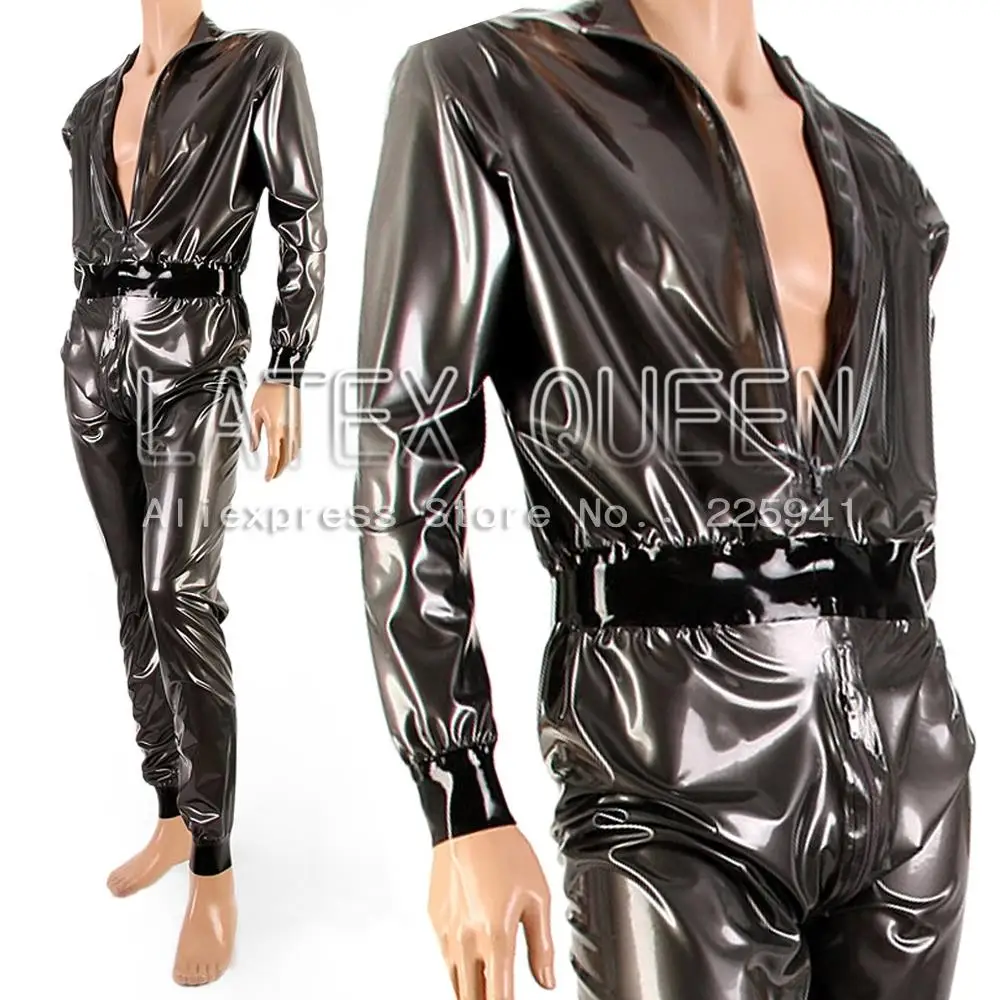 Men latex coat fashion jackets  catsuit