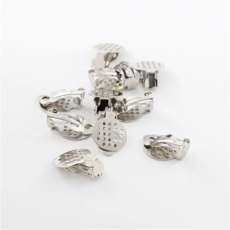 100pcs/lot Copper Ear Clips Rhodium/Gold Color Clip On Earring with 15mm Perforated Pad for DIY Earring Base Tray Findings