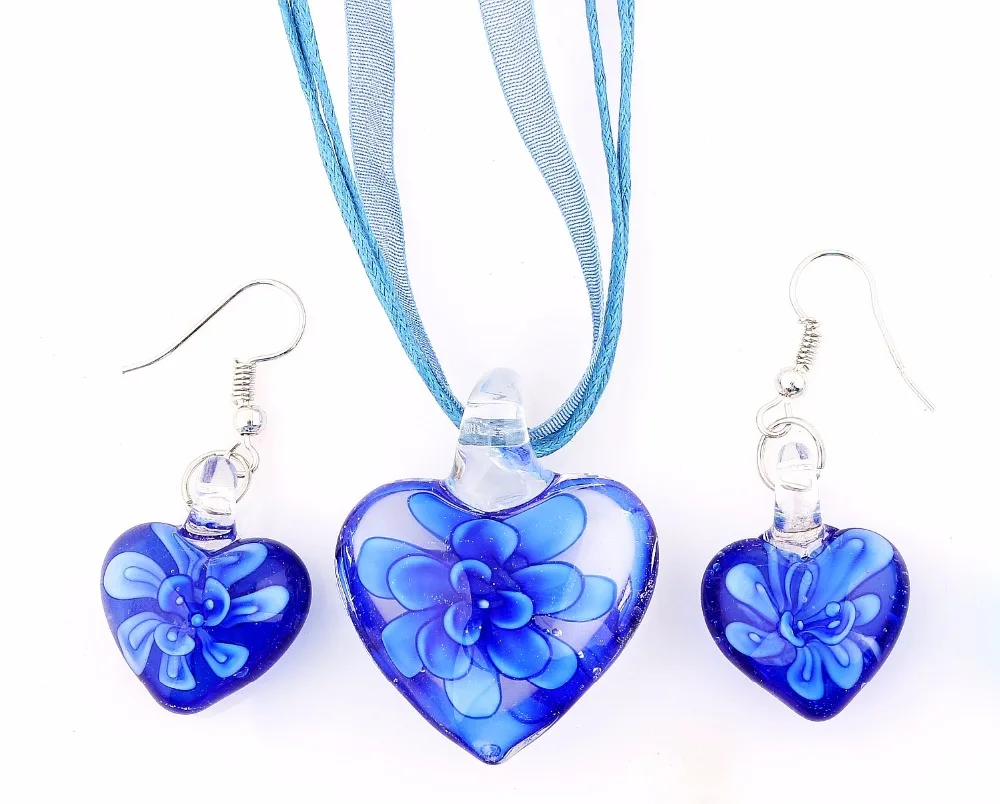 Wholesale 6sets Murano Lampwork Glass Charm Heart Sets For Women Jewelry FREE SHIPPING