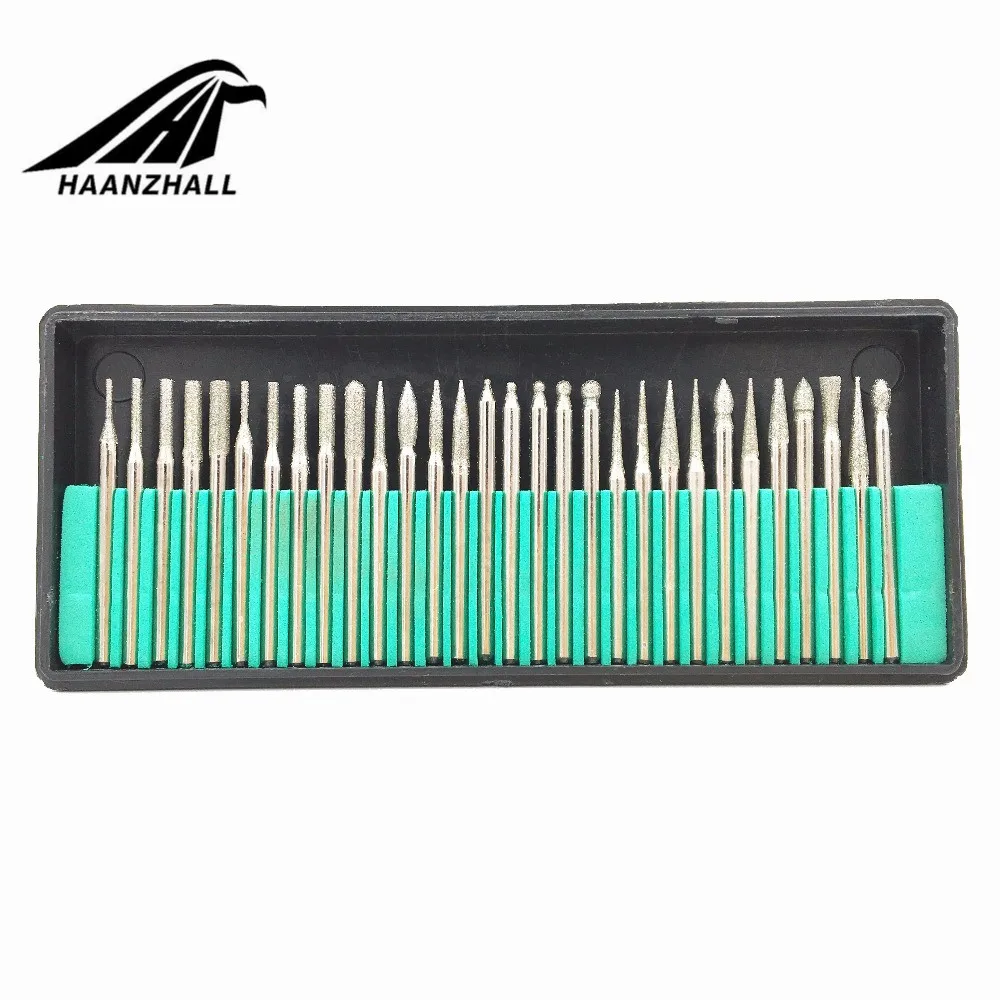 30 ADET 3mm Mini matkap uçları Elmas Burs Taşlama Tekerlek Aşındırıcı Shank Ahşap Taş Oyma için Dremel Güç Araçları Aksesuarları