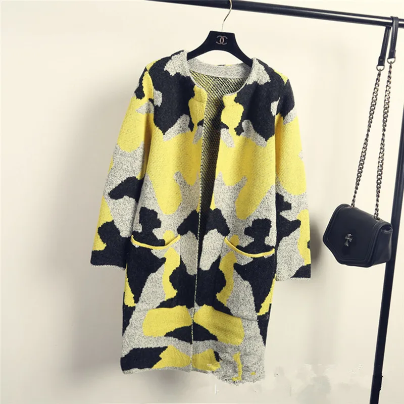 Long Sleeve Sweater Women Popular  2020 Spring Autumn Fashion New Camouflage Long Knitted Female Cardigan Women's Trench SW154