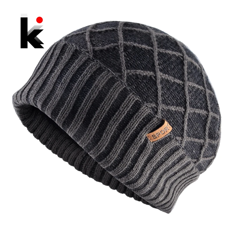 Winter Beanies Hats For Men Warm Knitting Plaid Wool Skullies Caps Thick Toucas Add Velvet Outdoor Ski Beanie Gorras Women Hat