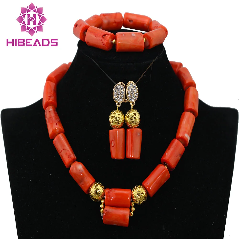 Natural Fashion Jewellery Natural Coral Beads Women Choker Necklace African Wedding Bridal Jewelry Sets Free Shipping ABK274