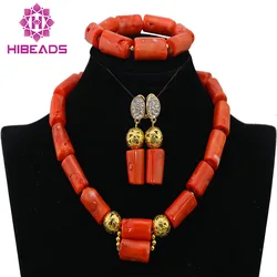 Natural Fashion Jewellery Natural Coral Beads Women Choker Necklace African Wedding Bridal Jewelry Sets Free Shipping ABK274