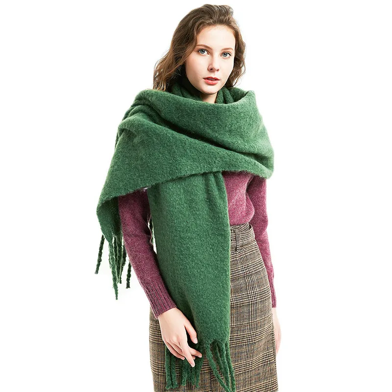 2024 New Fashion Winter Warm Solid Scarf for Women/Ladies luxury Warm Cashmere Shawl and Warps Thicken Wool Long Tassel