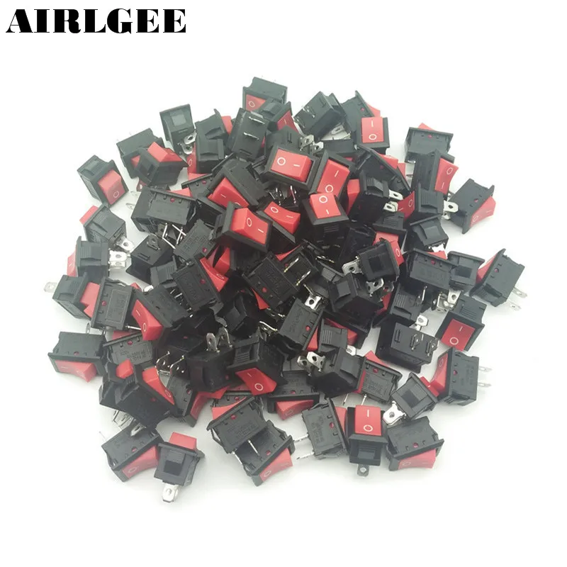 

Free Shipping 100pcs 2 Positions ON-OFF Rocker Switch 2 Pin Copper Feet 250V 6A 125V 10A Red Black