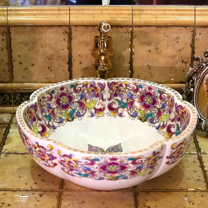 

Europe Vintage Style Ceramic Art Basin Sinks Counter Top Wash Basin Bathroom Vessel Sinks vanities artistic sink & wash basin