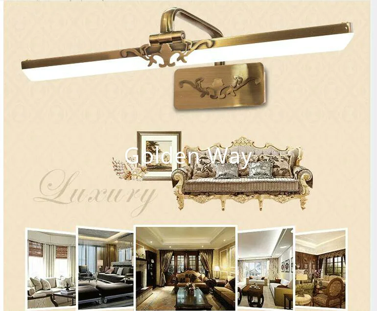 Mirror Lamp 110v-240v 43cm/51cm/71cm Luxury Bathroom Mirror Lamp Waterproof Retro Bronze Cabinet Vanity Mirror Light Wall Lamp