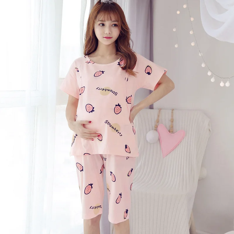 Pure Cotton Breast-feeding Pajamas Summer Short-sleeved Suit Summer Pregnant Women\'s Pajamas