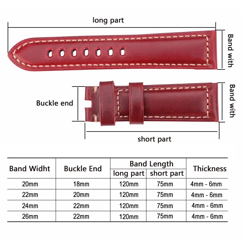 Genuine Leather Watchbands 4 Colors For Panerai Watch Band Accessories Women Men Cowhide Strap 20mm 22mm 24mm 26mm Bracelet