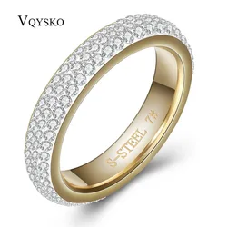 Anéis De Casamento De Aço Inoxidável para As Mulheres, Três Fileiras, Cristal Claro, Cor Dourada, Jóias Da Moda, Tamanho Completo