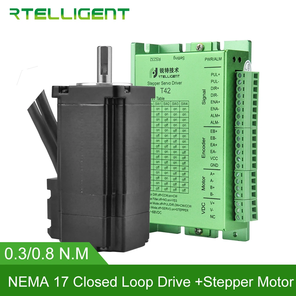 

SALE Nema 17 0.3/0.8N.m Closed Loop Stepper Motor kits 42.5Oz-in Nema17 Stepper Motor and Drivers / Servo Motor kits Rtelligent